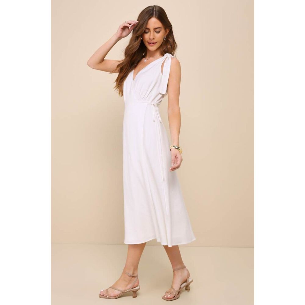 Lulus Charming Tendencies White Surplice Wrap Midi Dress Size Large